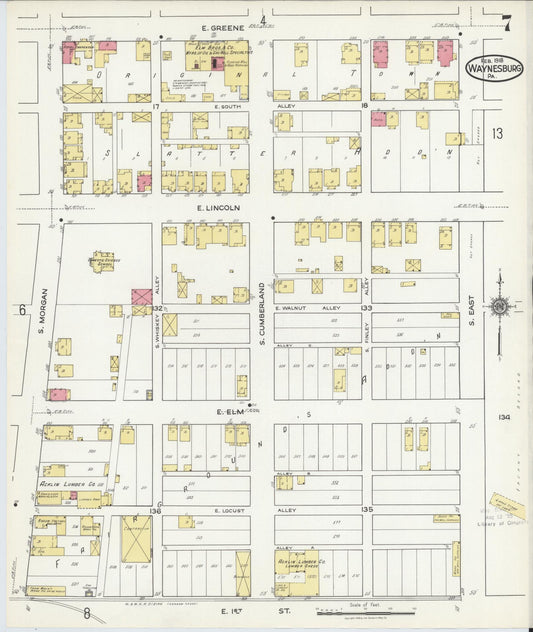 Sanborn Fire Insurance Map from Waynesburg, Greene County, Pennsylvania (1918), Sheet #0007 - Historic Sanborn Fire Insurance Map Print, vintage old map wall art, antique decor, genealogy gift, Pennsylvania Pennsylvania map