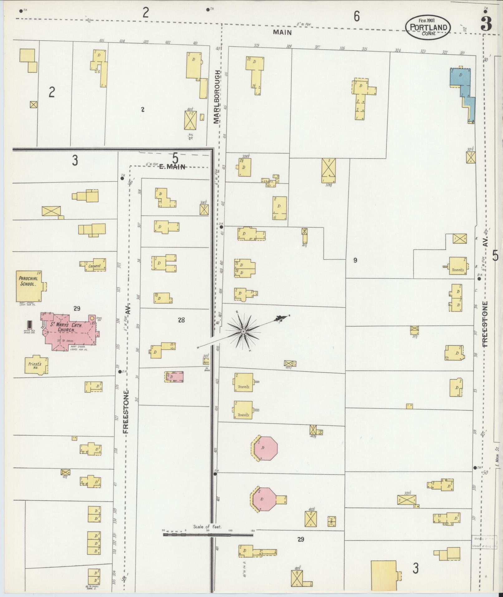 Sanborn Fire Insurance Map from Portland, Middlesex County, Connecticut (1901), Sheet #0003 - Historic Sanborn Fire Insurance Map Print, vintage old map wall art, antique decor, genealogy gift, Connecticut Connecticut map