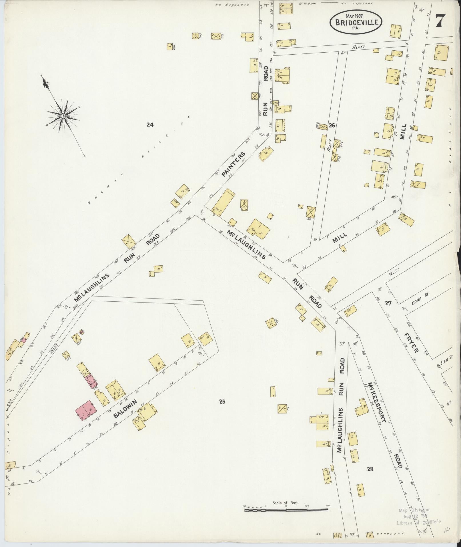 Sanborn Fire Insurance Map from Bridgeville, Allegheny County, Pennsylvania (1907), Sheet #0007 - Complete Map Set gallery image, historic Sanborn map, vintage wall art, Pennsylvania Pennsylvania