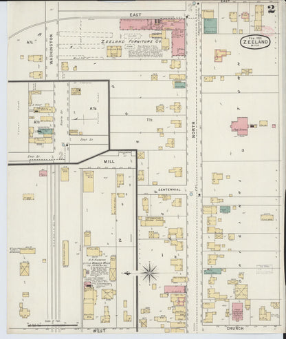 Sanborn Fire Insurance Map from Zeeland, Ottawa County, Michigan (1895), Sheet #0002 - Historic Sanborn Fire Insurance Map Print, vintage old map wall art, antique decor, genealogy gift, Michigan Michigan map