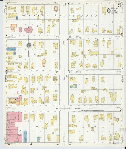 Sanborn Fire Insurance Map from Clare, Clare County, Michigan (1910), Sheet #0003 - Complete Map Set gallery image, historic Sanborn map, vintage wall art, Michigan Michigan