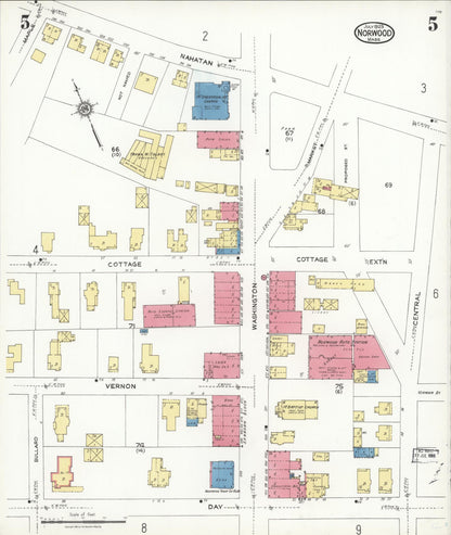Sanborn Fire Insurance Map from Norwood, Norfolk County, Massachusetts (1923), Sheet #0005 - Historic Sanborn Fire Insurance Map Print, vintage old map wall art, antique decor, genealogy gift, Massachusetts Massachusetts map