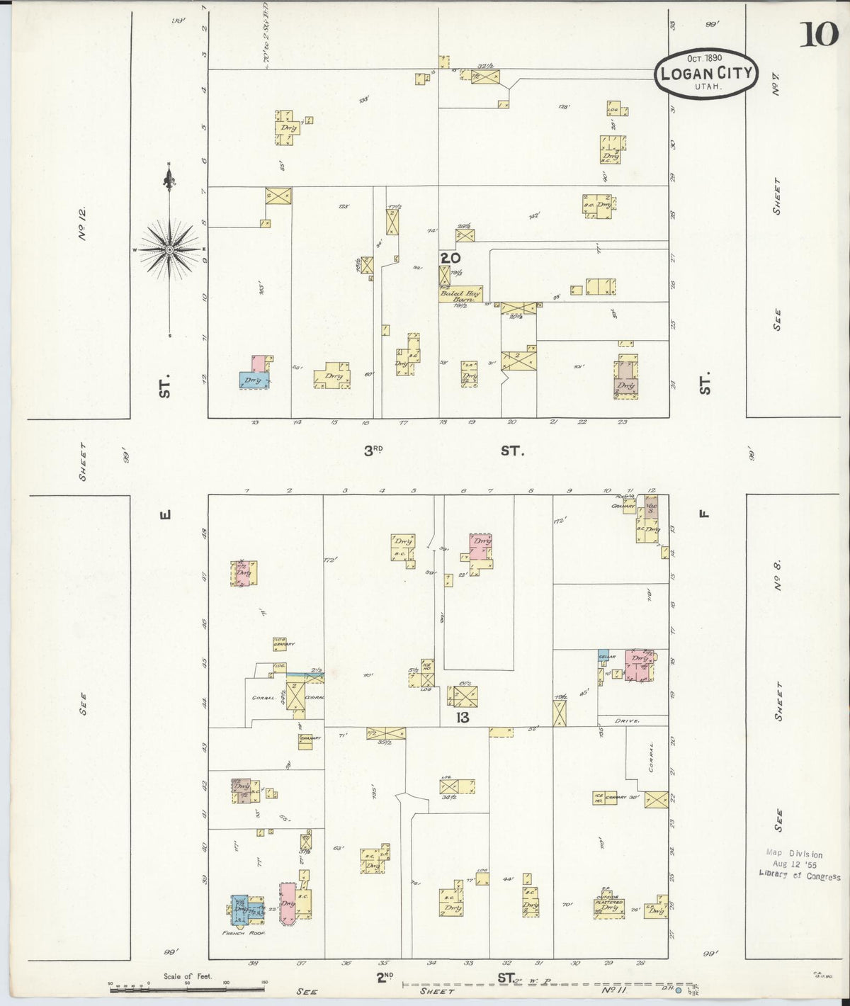 Sanborn Fire Insurance Map from Logan, Cache County, Utah (1890), Sheet #0010 - Complete Map Set gallery image, historic Sanborn map, vintage wall art, Utah Utah