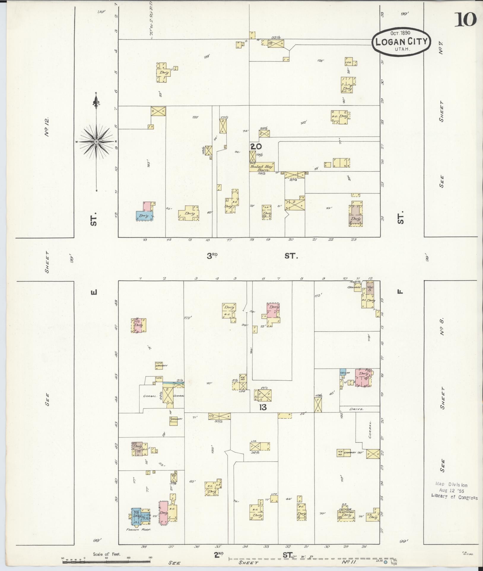 Sanborn Fire Insurance Map from Logan, Cache County, Utah (1890), Sheet #0010 - Complete Map Set gallery image, historic Sanborn map, vintage wall art, Utah Utah