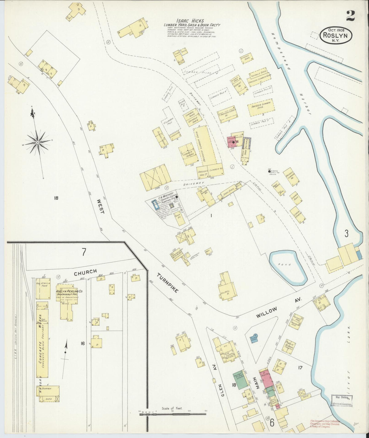 Sanborn Fire Insurance Map from Roslyn, Nassau County, New York (1908), Sheet #0002 - Complete Map Set gallery image, historic Sanborn map, vintage wall art, New York New York