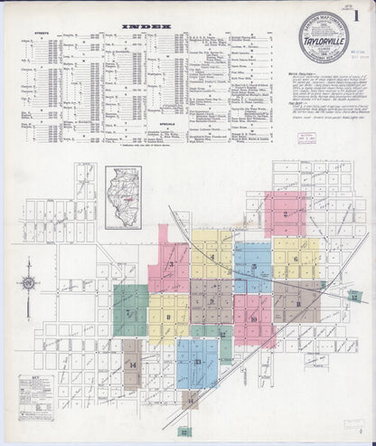 Sanborn Fire Insurance Map from Taylorville, Christian County, Illinois (1914), Sheet #0001 - Complete Map Set gallery image, historic Sanborn map, vintage wall art, Illinois Illinois