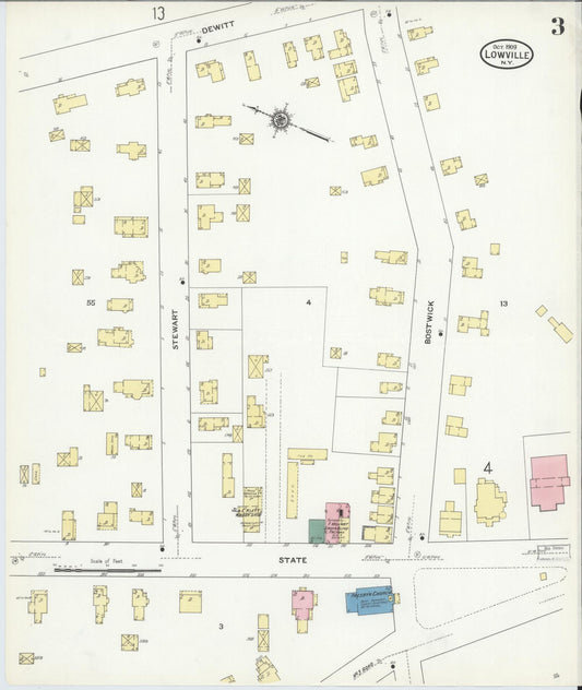 Sanborn Fire Insurance Map from Lowville, Lewis County, New York (1909), Sheet #0003 - Historic Sanborn Fire Insurance Map Print, vintage old map wall art, antique decor, genealogy gift, New York New York map
