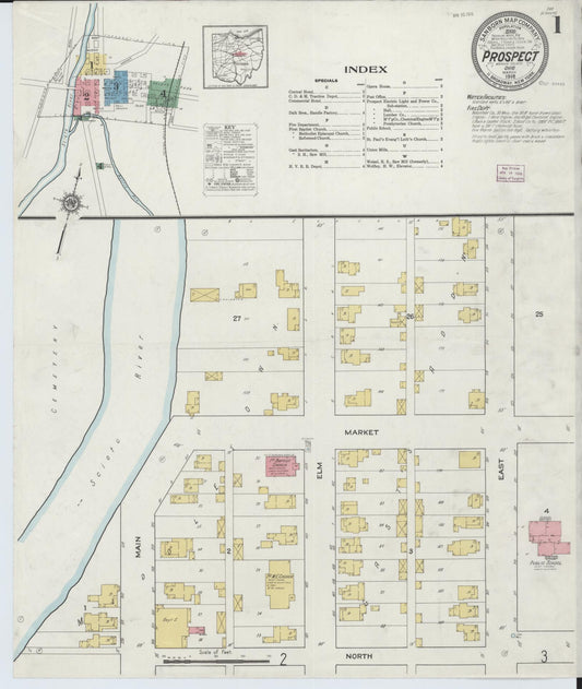 Sanborn Fire Insurance Map from Prospect, Marion County, Ohio (1916), Sheet #0001 - Complete Map Set gallery image, historic Sanborn map, vintage wall art, Ohio Ohio