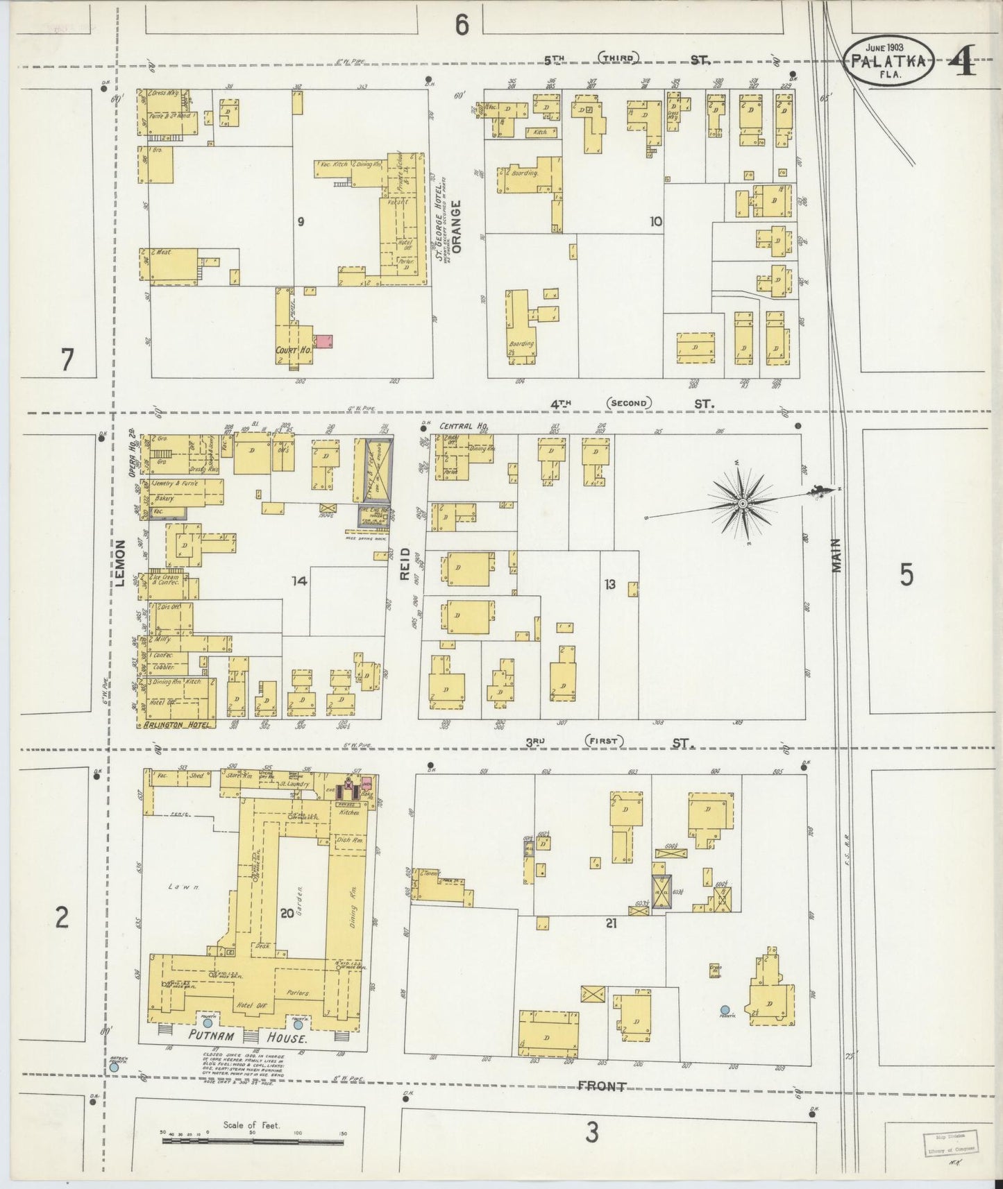 Sanborn Fire Insurance Map from Palatka, Putnam County, Florida (1903), Sheet #0004 - Complete Map Set gallery image, historic Sanborn map, vintage wall art, Florida Florida
