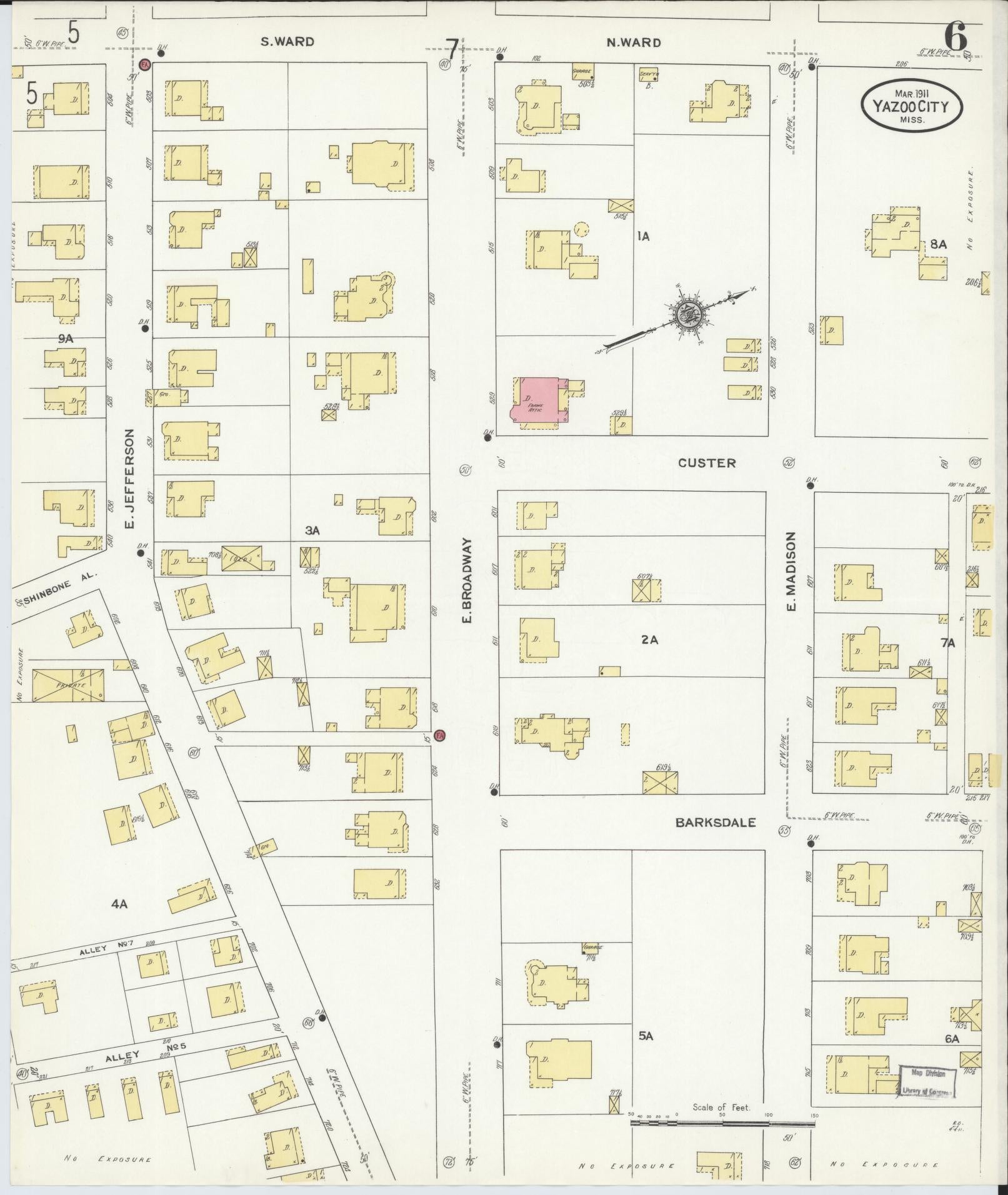 Sanborn Fire Insurance Map from Yazoo City, Yazoo County, Mississippi (1911), Sheet #0006 - Historic Sanborn Fire Insurance Map Print, vintage old map wall art, antique decor, genealogy gift, Mississippi Mississippi map