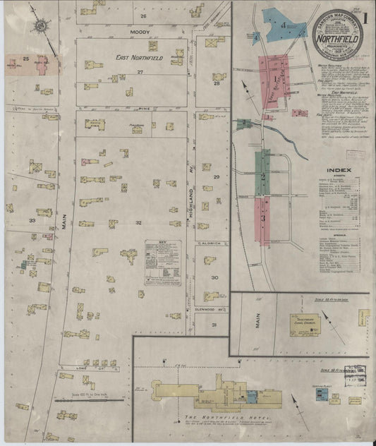 Sanborn Fire Insurance Map from Northfield, Franklin County, Massachusetts (1909), Sheet #0001 - Complete Map Set gallery image, historic Sanborn map, vintage wall art, Massachusetts Massachusetts