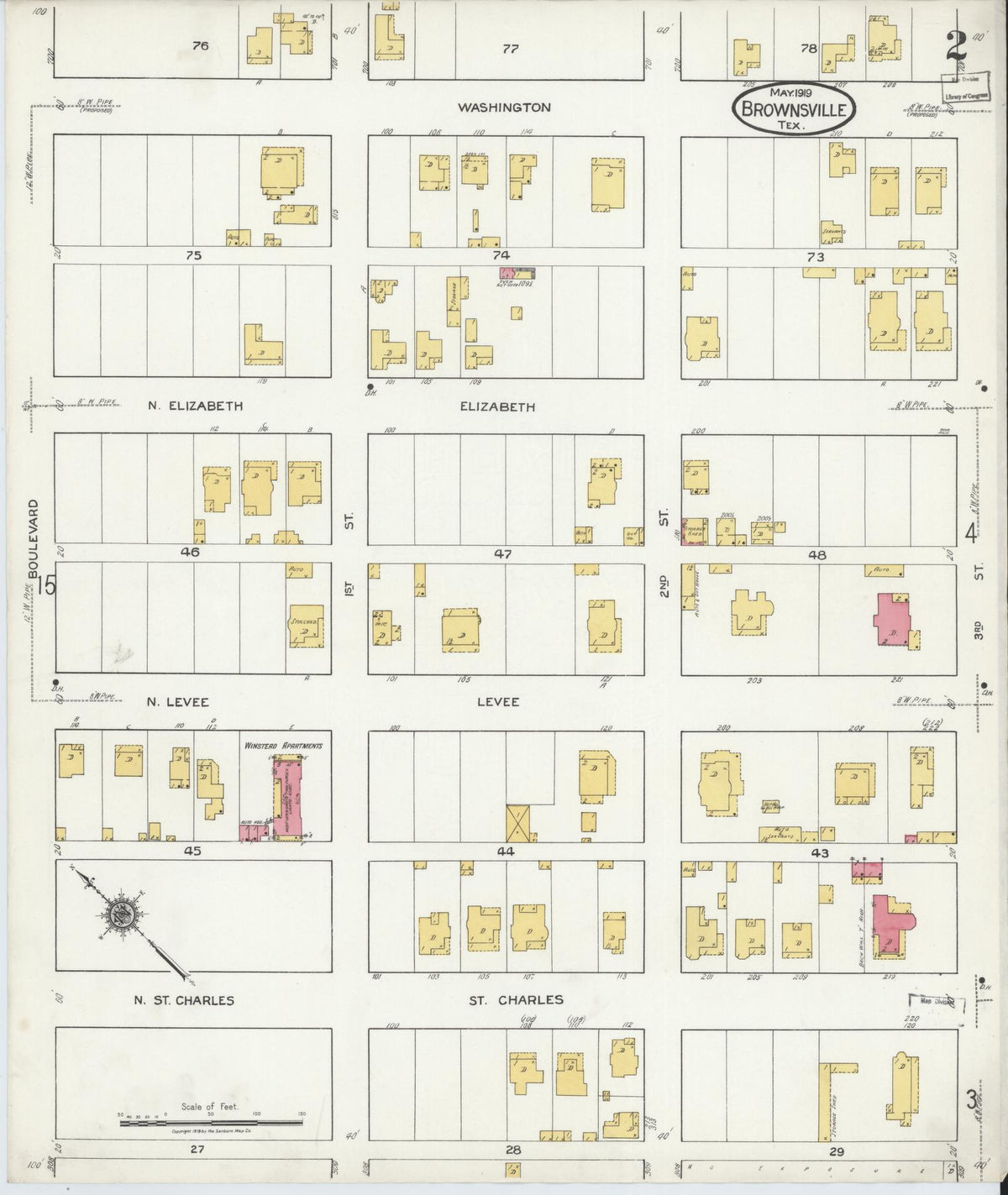 Sanborn Fire Insurance Map from Brownsville, Cameron County, Texas (1919), Sheet #0002 - Complete Map Set gallery image, historic Sanborn map, vintage wall art, Texas Texas