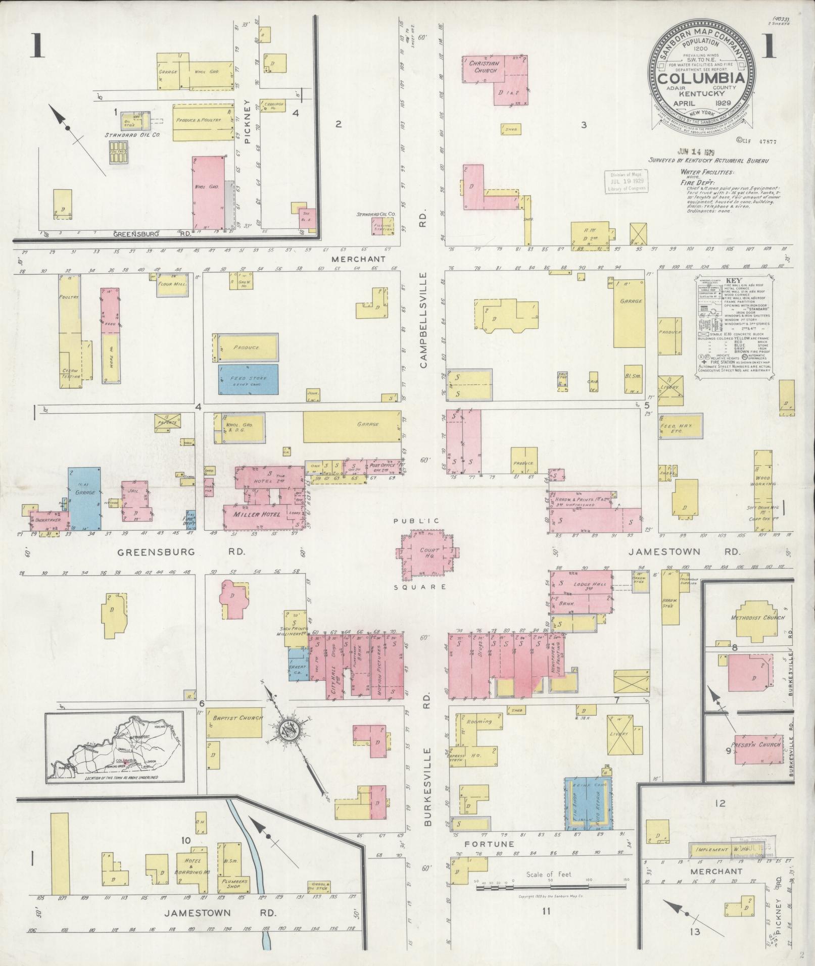 Sanborn Fire Insurance Map from Columbia, Adair County, Kentucky. (1929) – Historic Sanborn Fire Insurance Map Print