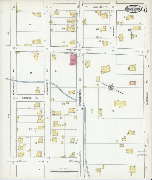 Sanborn Fire Insurance Map from Ronceverte, Greenbrier County, West Virginia (1921), Sheet #0006 - Historic Sanborn Fire Insurance Map Print, vintage old map wall art, antique decor, genealogy gift, West Virginia West Virginia map