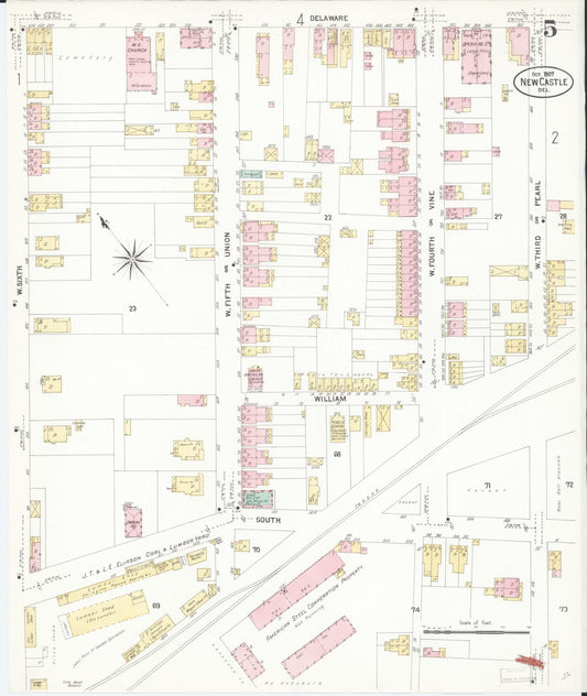 Sanborn Fire Insurance Map from New Castle, New Castle County, Delaware (1907), Sheet #0005 - Historic Sanborn Fire Insurance Map Print, vintage old map wall art, antique decor, genealogy gift, Delaware Delaware map