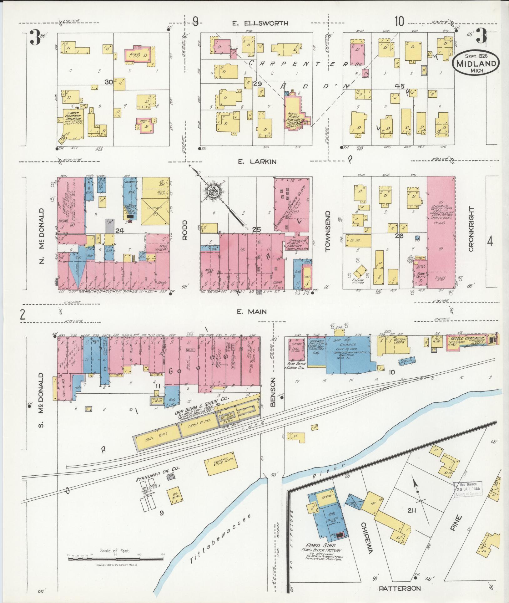 Sanborn Fire Insurance Map from Midland, Midland County, Michigan (1926), Sheet #0003 - Complete Map Set gallery image, historic Sanborn map, vintage wall art, Michigan Michigan