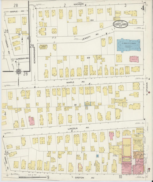 Sanborn Fire Insurance Map from Cortland, Cortland County, New York (1915), Sheet #0004 - Historic Sanborn Fire Insurance Map Print, vintage old map wall art, antique decor, genealogy gift, New York New York map