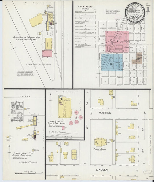 Sanborn Fire Insurance Map from Chenoa, McLean County, Illinois (1892), Sheet #0001 - Historic Sanborn Fire Insurance Map Print, vintage old map wall art, antique decor, genealogy gift, Illinois Illinois map
