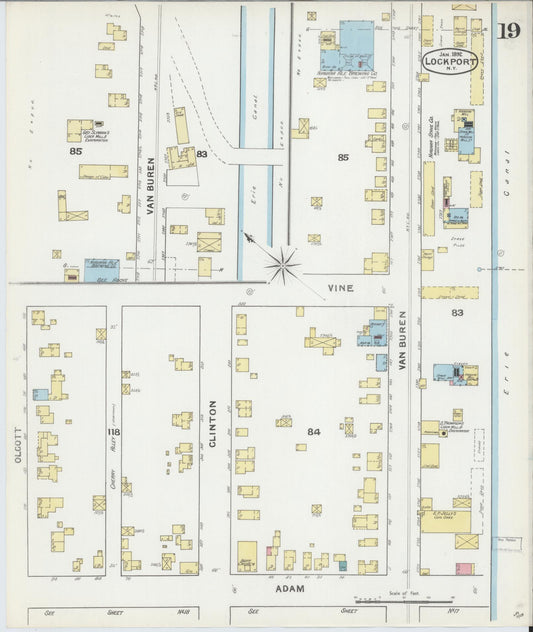 Sanborn Fire Insurance Map from Lockport, Niagara County, New York (1892), Sheet #0019 - Historic Sanborn Fire Insurance Map Print, vintage old map wall art, antique decor, genealogy gift, New York New York map
