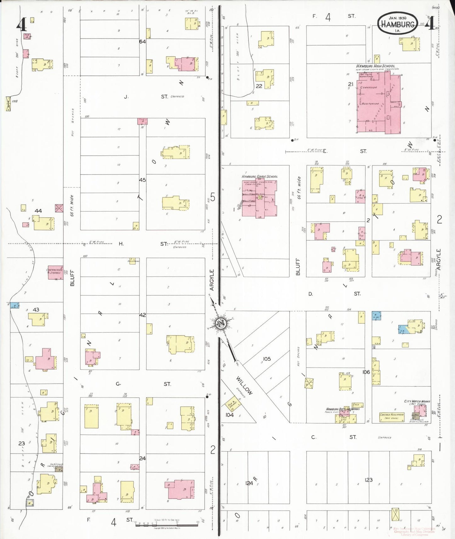 Sanborn Fire Insurance Map from Hamburg, Fremont County, Iowa (1930), Sheet #0004 - Historic Sanborn Fire Insurance Map Print, vintage old map wall art