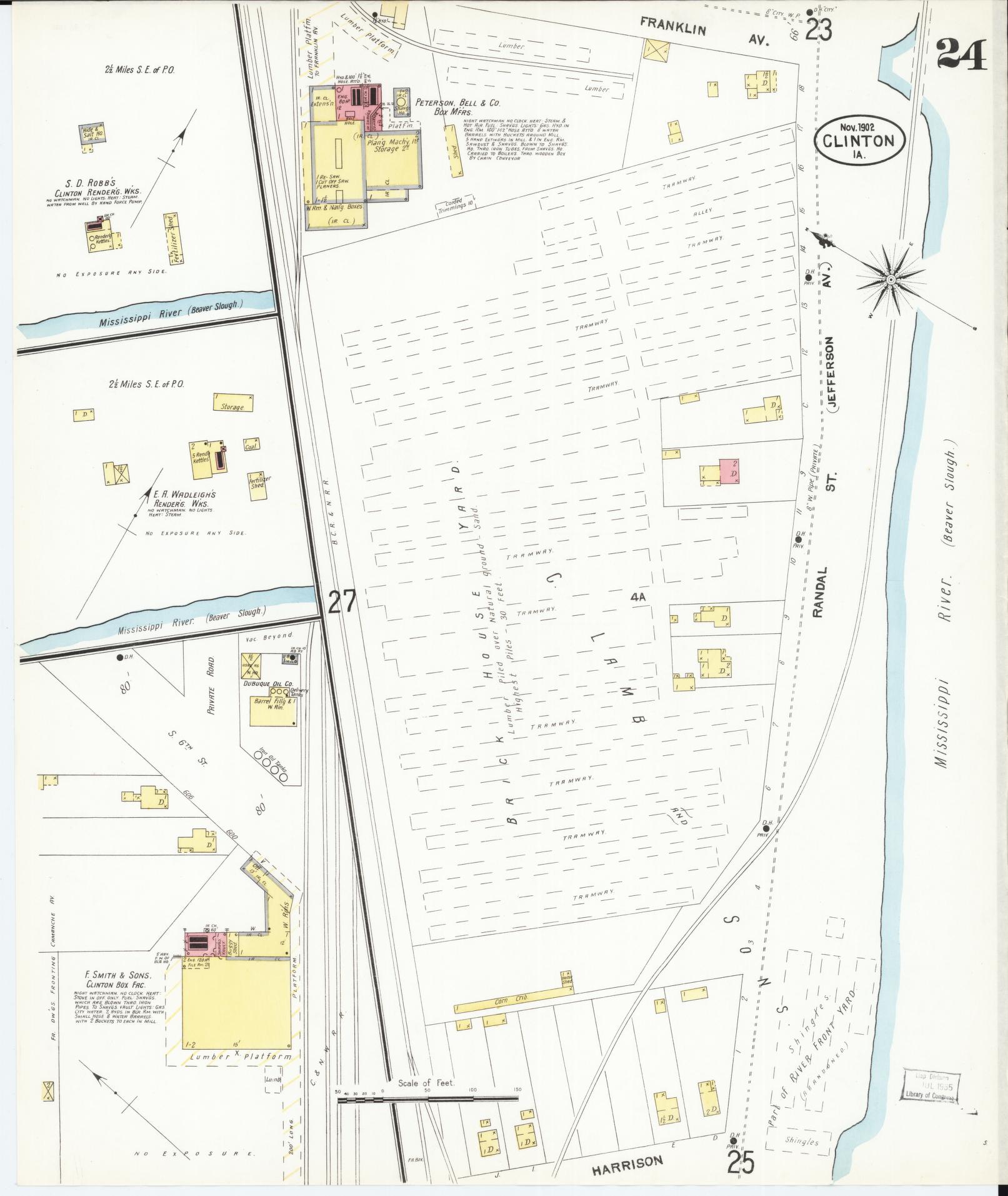 Sanborn Fire Insurance Map from Clinton, Clinton County, Iowa (1902), Sheet #0024 - Historic Sanborn Fire Insurance Map Print, vintage old map wall art