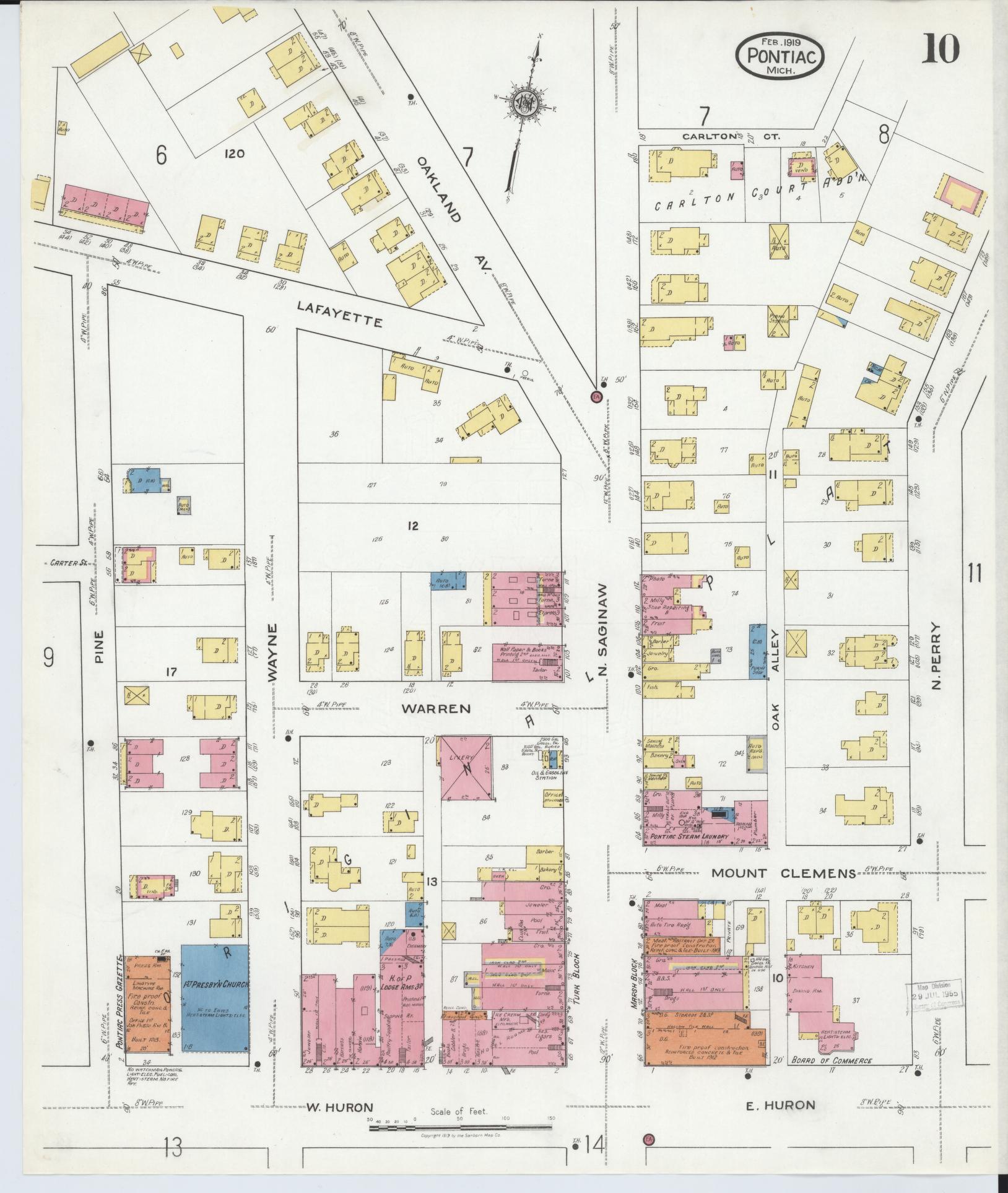 Sanborn Fire Insurance Map from Pontiac, Oakland County, Michigan (1919), Sheet #0010 - Historic Sanborn Fire Insurance Map Print, vintage old map wall art, antique decor, genealogy gift, Michigan Michigan map