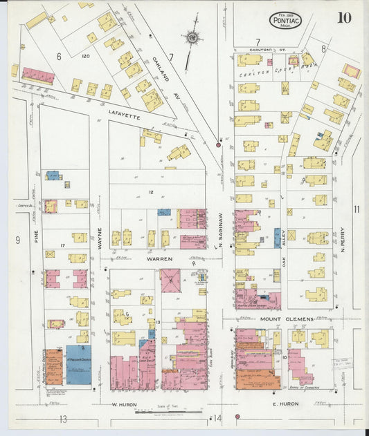Sanborn Fire Insurance Map from Pontiac, Oakland County, Michigan (1919), Sheet #0010 - Historic Sanborn Fire Insurance Map Print, vintage old map wall art, antique decor, genealogy gift, Michigan Michigan map