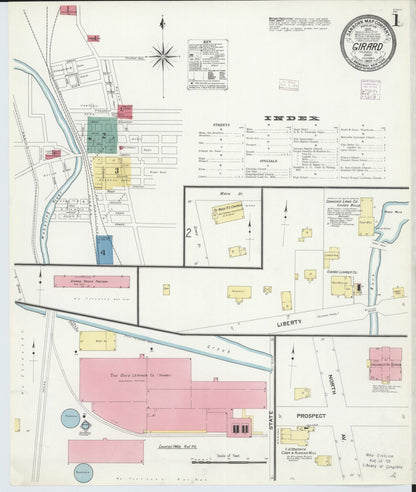 Sanborn Fire Insurance Map from Girard, Trumbull County, Ohio (1907), Sheet #0001 - Historic Sanborn Fire Insurance Map Print, vintage old map wall art, antique decor, genealogy gift, Ohio Ohio map