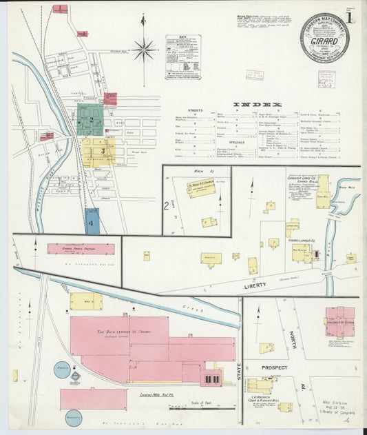 Sanborn Fire Insurance Map from Girard, Trumbull County, Ohio (1907), Sheet #0001 - Historic Sanborn Fire Insurance Map Print, vintage old map wall art, antique decor, genealogy gift, Ohio Ohio map