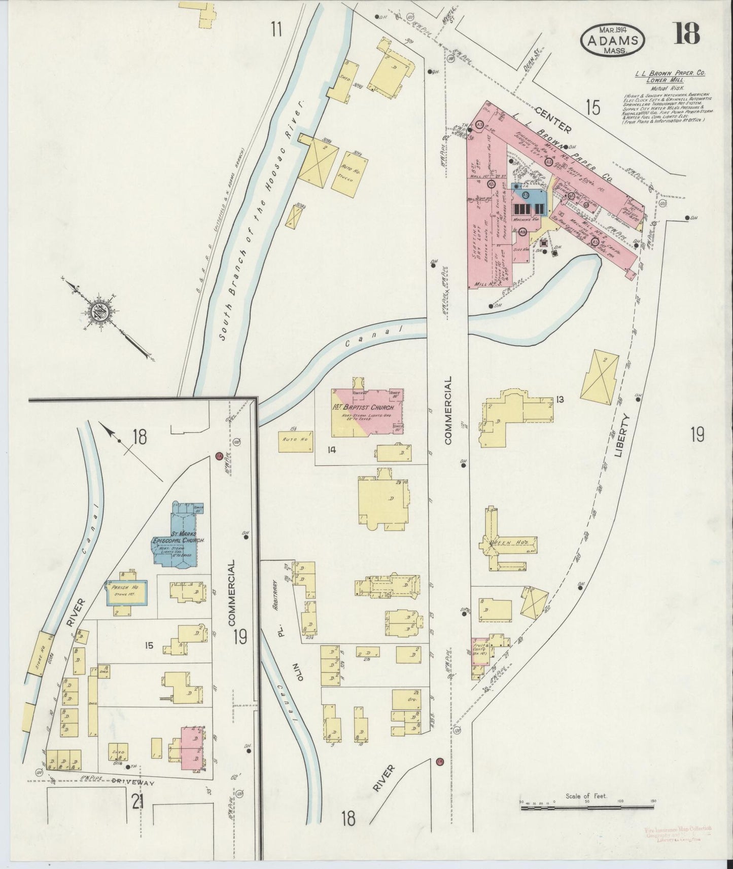 Sanborn Fire Insurance Map from Adams, Berkshire County, Massachusetts (1914), Sheet #0018 - Complete Map Set gallery image, historic Sanborn map, vintage wall art, Massachusetts Massachusetts