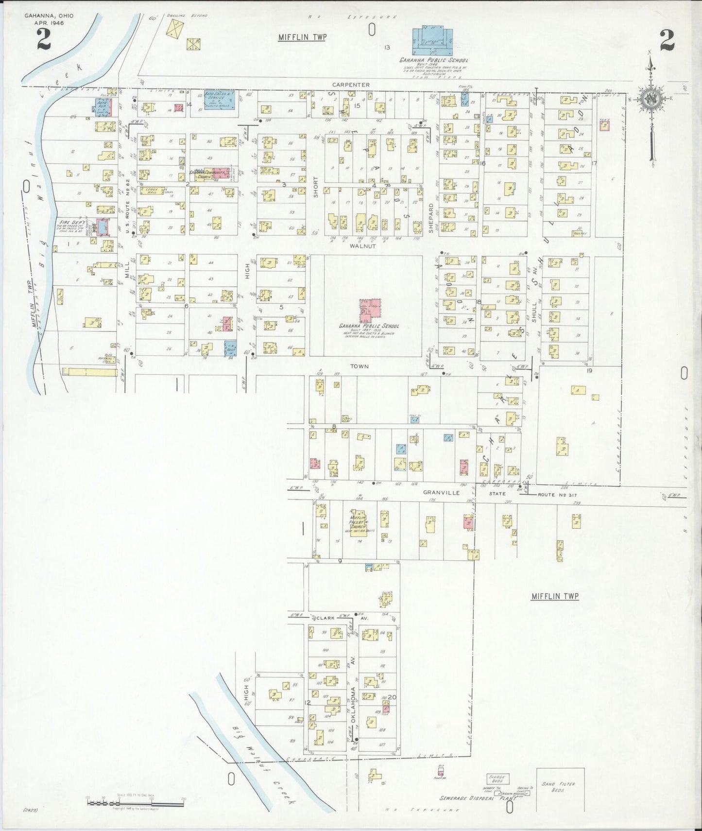 Sanborn Fire Insurance Map from Gahanna, Franklin County, Ohio (1946), Sheet #0002 - Historic Sanborn Fire Insurance Map Print, vintage old map wall art, antique decor, genealogy gift, Ohio Ohio map