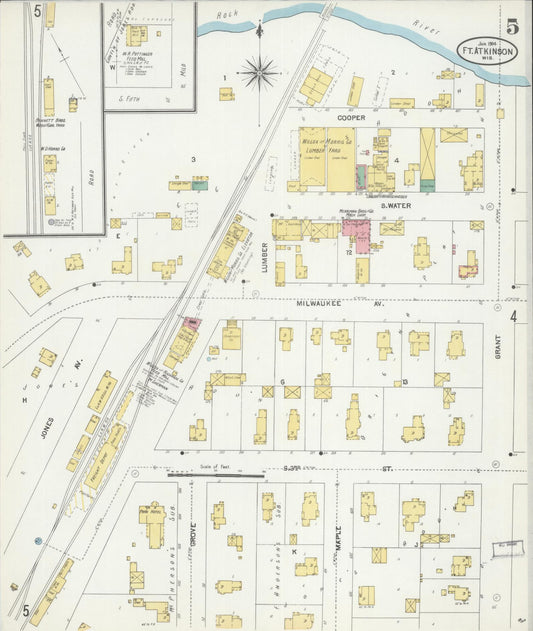 Sanborn Fire Insurance Map from Fort Atkinson, Jefferson County, Wisconsin (1904), Sheet #0005 - Historic Sanborn Fire Insurance Map Print, vintage old map wall art, antique decor, genealogy gift, Wisconsin Wisconsin map