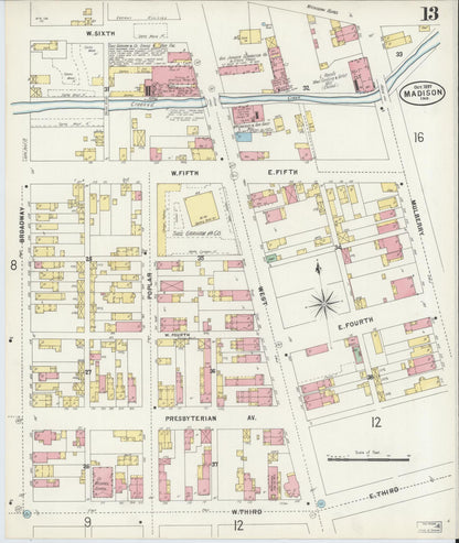 Sanborn Fire Insurance Map from Madison, Jefferson County, Indiana (1897), Sheet #0013 - Historic Sanborn Fire Insurance Map Print, vintage old map wall art, antique decor, genealogy gift, Indiana Indiana map