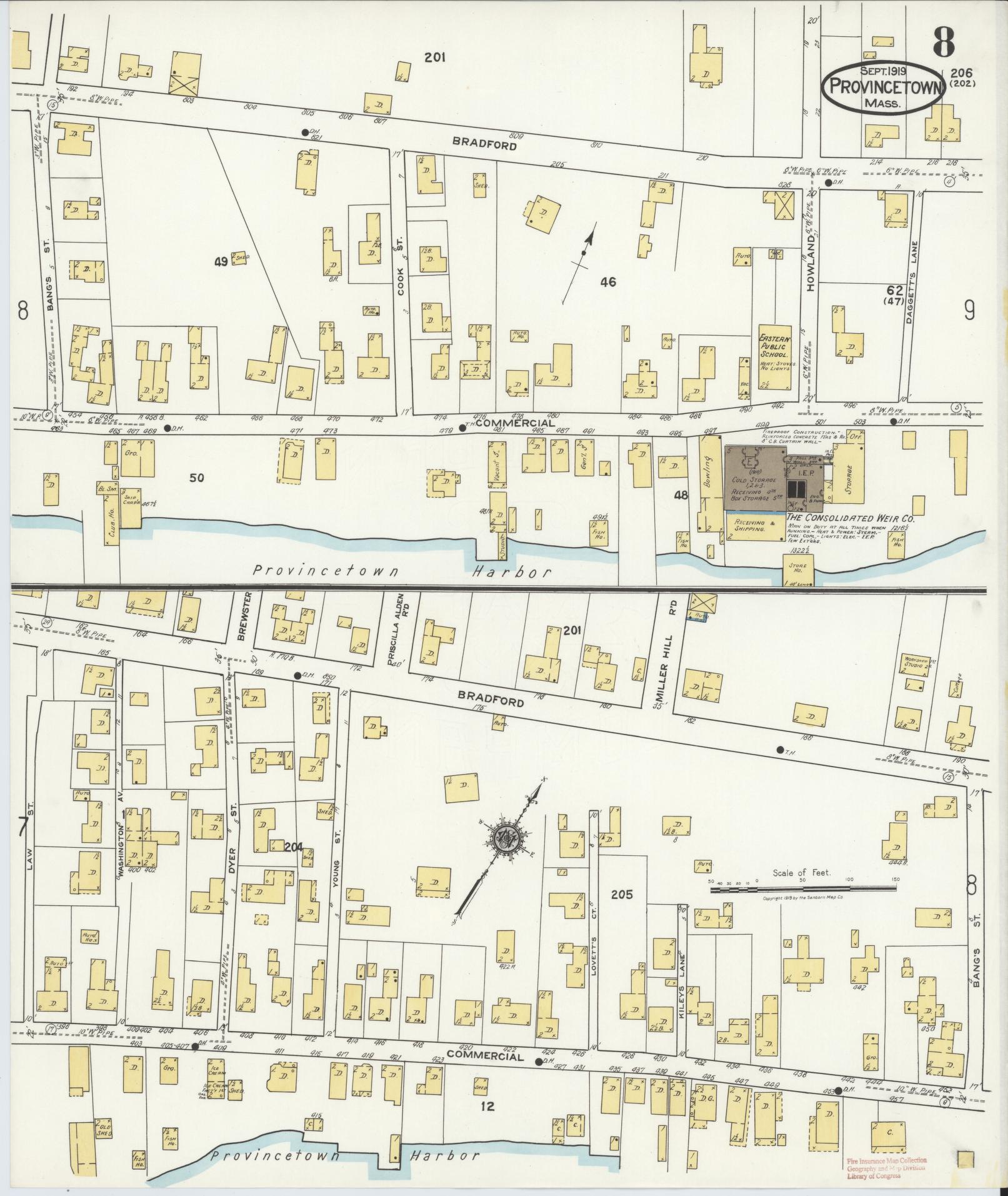 Sanborn Fire Insurance Map from Provincetown, Barnstable County, Massachusetts (1919), Sheet #0008 - Historic Sanborn Fire Insurance Map Print, vintage old map wall art, antique decor, genealogy gift, Massachusetts Massachusetts map