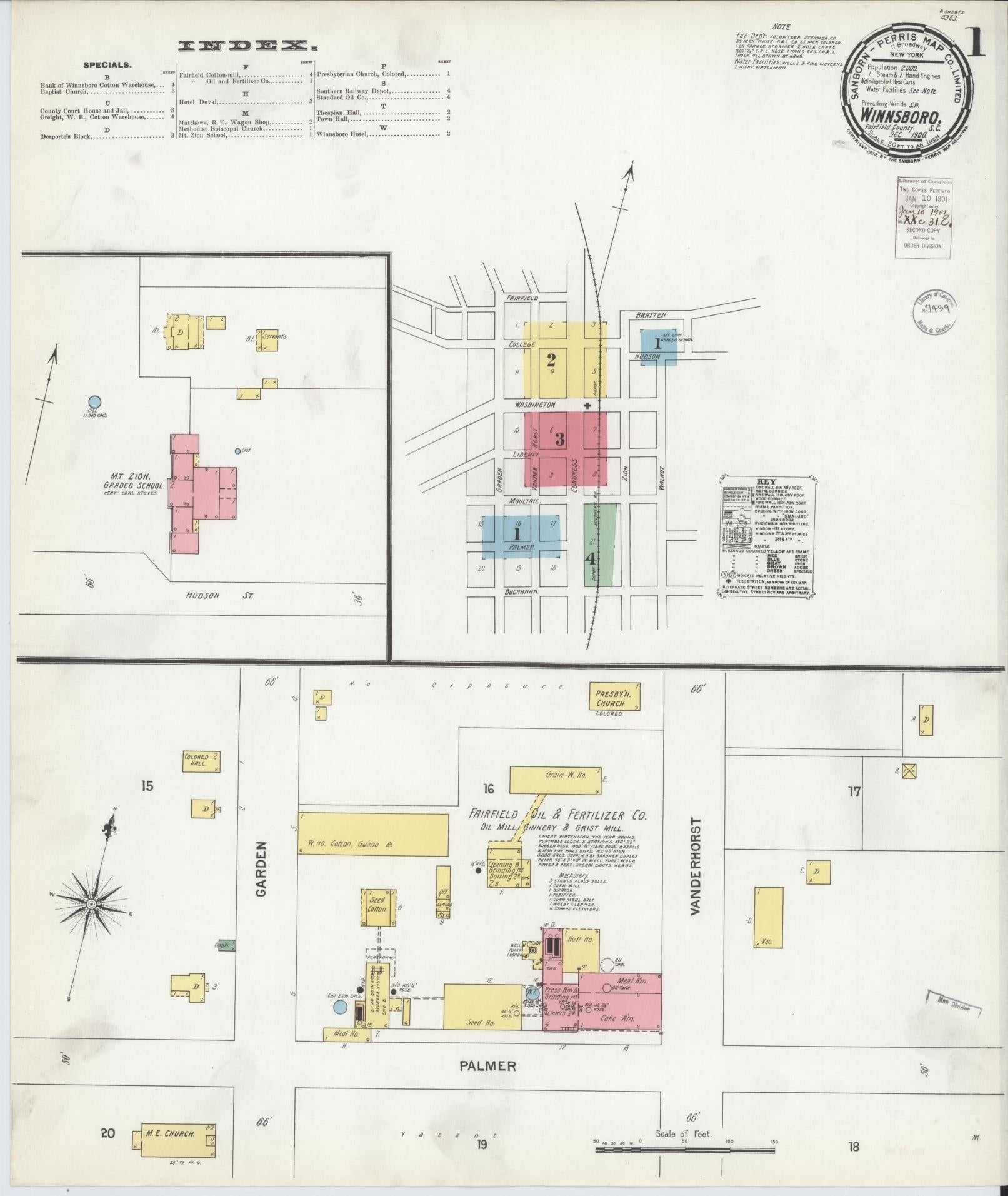 Sanborn Fire Insurance Map from Winnsboro, Fairfield County, South Carolina (1900), Sheet #0001 - Historic Sanborn Fire Insurance Map Print, vintage old map wall art, antique decor, genealogy gift, South Carolina South Carolina map