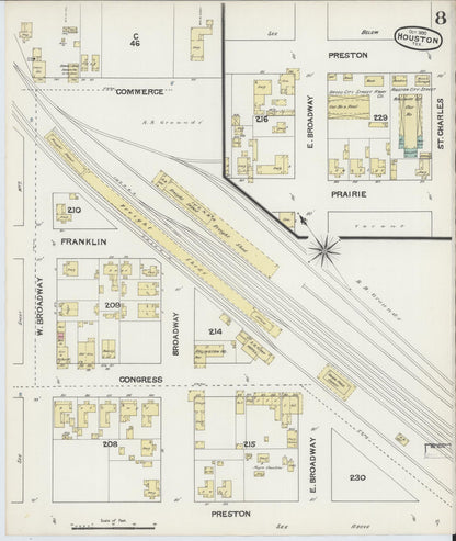 Sanborn Fire Insurance Map from Houston, Harris County, Texas (1890), Sheet #0008 - Historic Sanborn Fire Insurance Map Print, vintage old map wall art, antique decor, genealogy gift, Texas Texas map