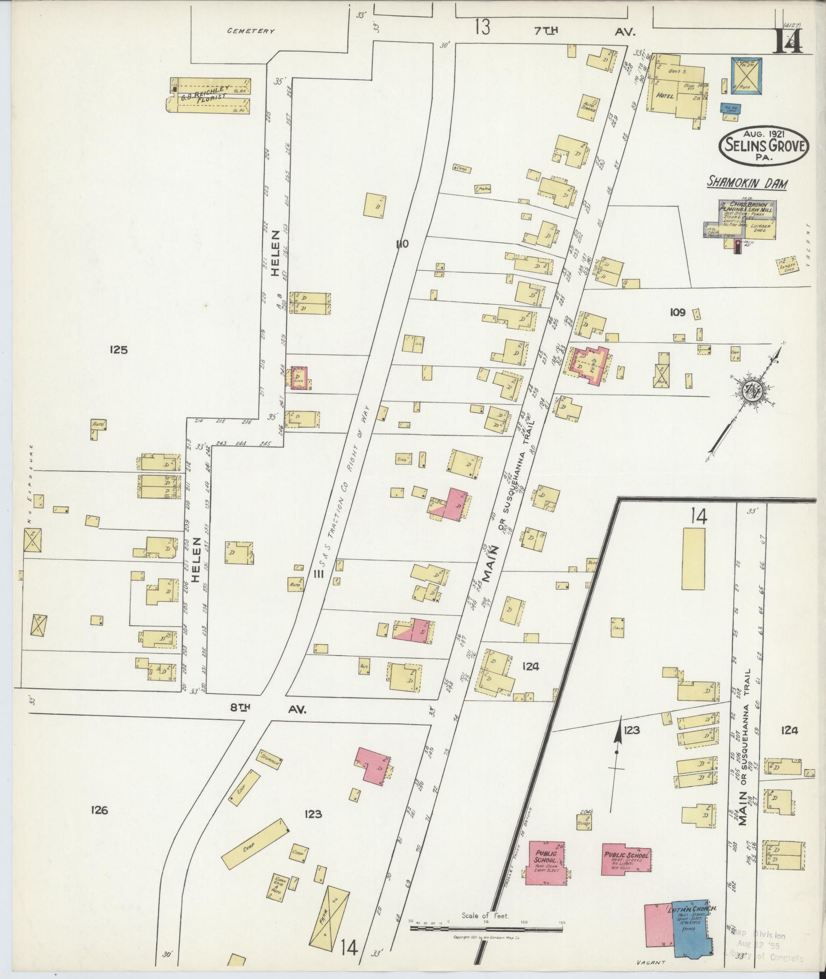 Sanborn Fire Insurance Map from Selins Grove, Snyder County, Pennsylvania (1921), Sheet #0014 - Complete Map Set gallery image, historic Sanborn map, vintage wall art, Pennsylvania Pennsylvania