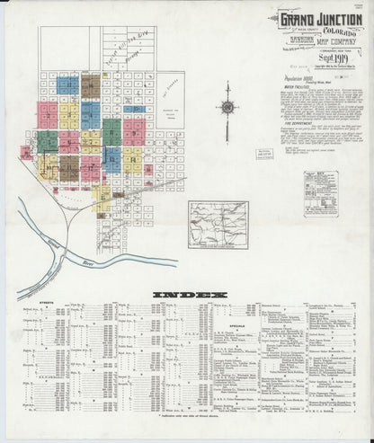 Sanborn Fire Insurance Map from Grand Junction, Mesa County, Colorado (1919), Sheet #0001 - Complete Map Set gallery image, historic Sanborn map, vintage wall art, Colorado Colorado