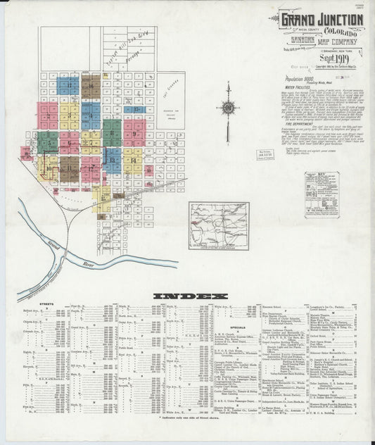 Sanborn Fire Insurance Map from Grand Junction, Mesa County, Colorado (1919), Sheet #0001 - Complete Map Set gallery image, historic Sanborn map, vintage wall art, Colorado Colorado
