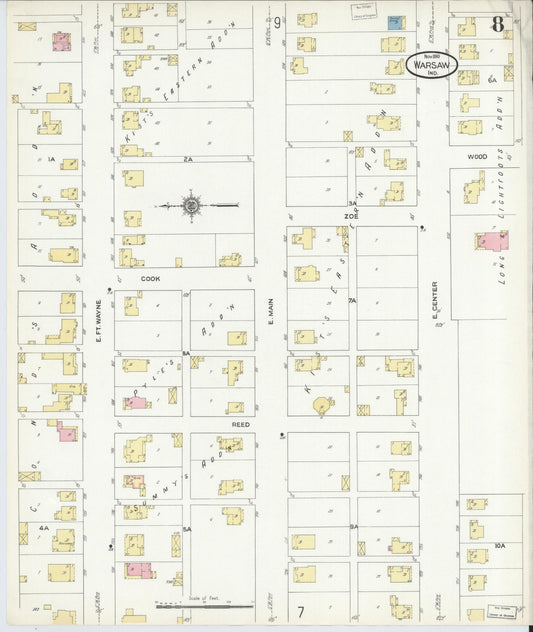 Sanborn Fire Insurance Map from Warsaw, Kosciusko County, Indiana (1910), Sheet #0008 - Historic Sanborn Fire Insurance Map Print, vintage old map wall art, antique decor, genealogy gift, Indiana Indiana map