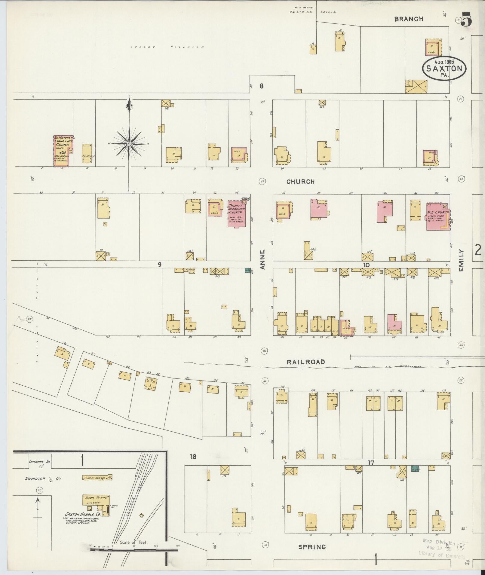 Sanborn Fire Insurance Map from Saxton, Bedford County, Pennsylvania (1905), Sheet #0005 - Complete Map Set gallery image, historic Sanborn map, vintage wall art, Pennsylvania Pennsylvania