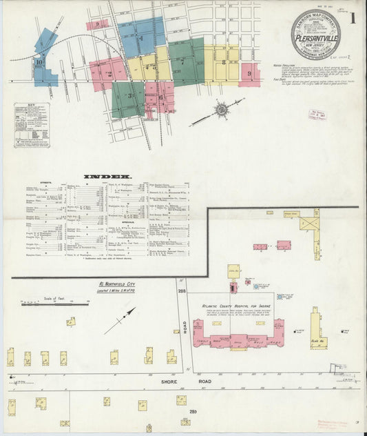 Sanborn Fire Insurance Map from Pleasantville, Atlantic County, New Jersey (1911), Sheet #0001 - Historic Sanborn Fire Insurance Map Print, vintage old map wall art, antique decor, genealogy gift, New Jersey New Jersey map