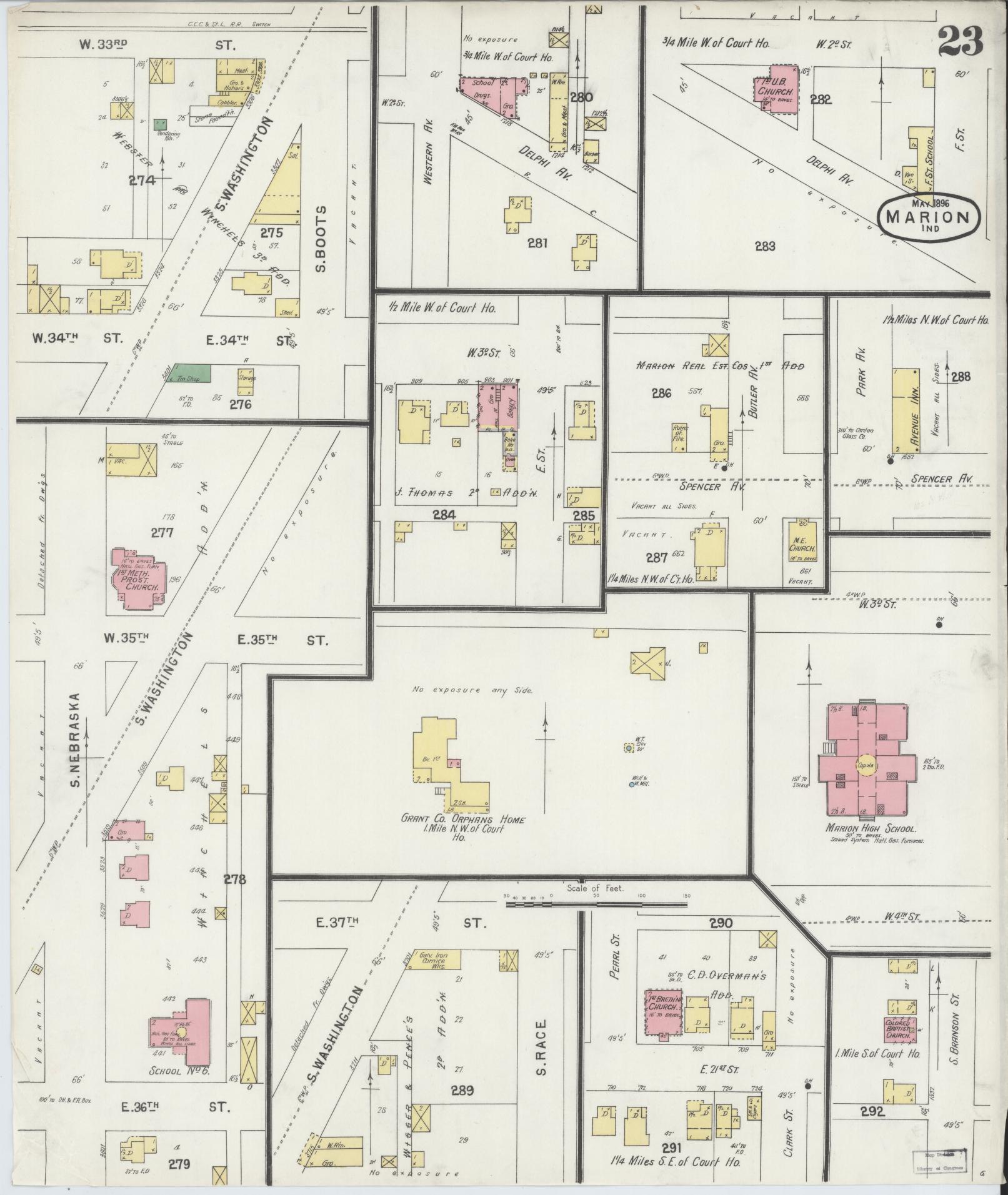 Sanborn Fire Insurance Map from Marion, Grant County, Indiana (1896), Sheet #0023 - Complete Map Set gallery image, historic Sanborn map, vintage wall art, Indiana Indiana