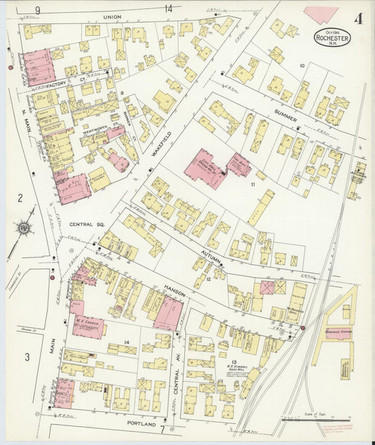 Sanborn Fire Insurance Map from Rochester, Strafford County, New Hampshire (1914), Sheet #0004 - Historic Sanborn Fire Insurance Map Print, vintage old map wall art, antique decor, genealogy gift, New Hampshire New Hampshire map