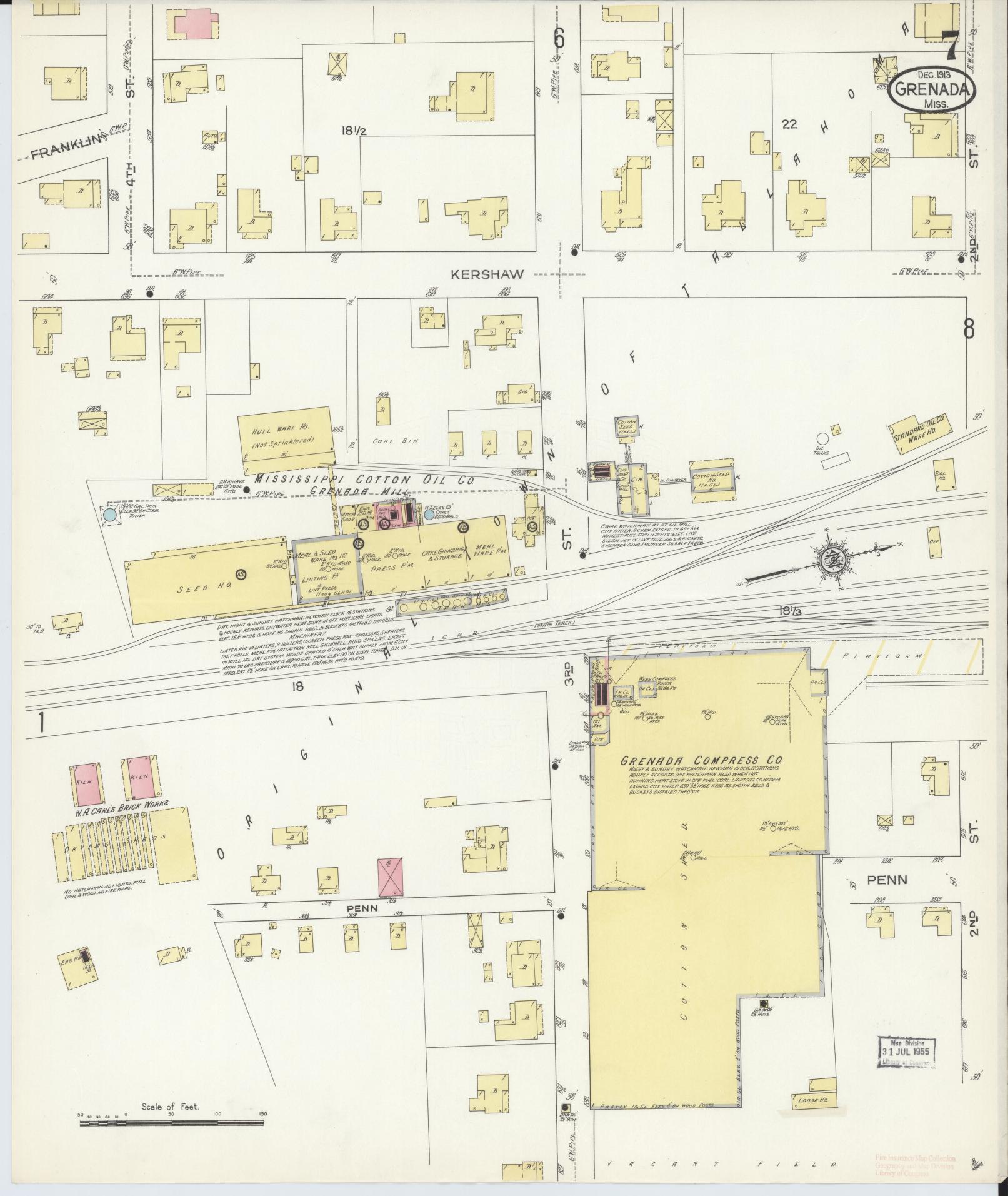 Sanborn Fire Insurance Map from Grenada, Grenada County, Mississippi (1913), Sheet #0007 - Complete Map Set gallery image, historic Sanborn map, vintage wall art, Mississippi Mississippi