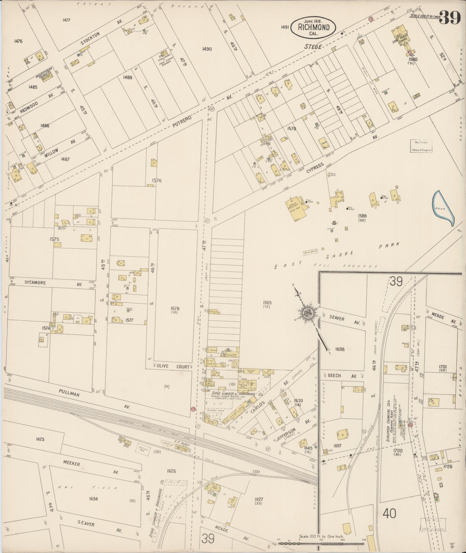 Sanborn Fire Insurance Map from Richmond, Contra Costa County, California (1916), Sheet #0039 - Complete Map Set gallery image, historic Sanborn map, vintage wall art, California California