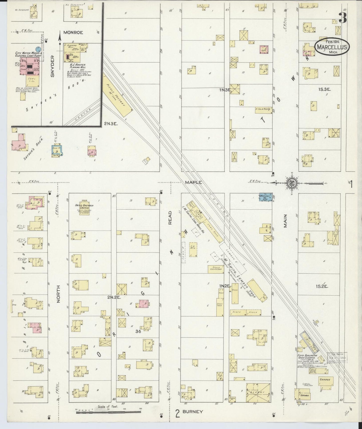 Sanborn Fire Insurance Map from Marcellus, Cass County, Michigan (1914), Sheet #0003 - Complete Map Set gallery image, historic Sanborn map, vintage wall art, Michigan Michigan