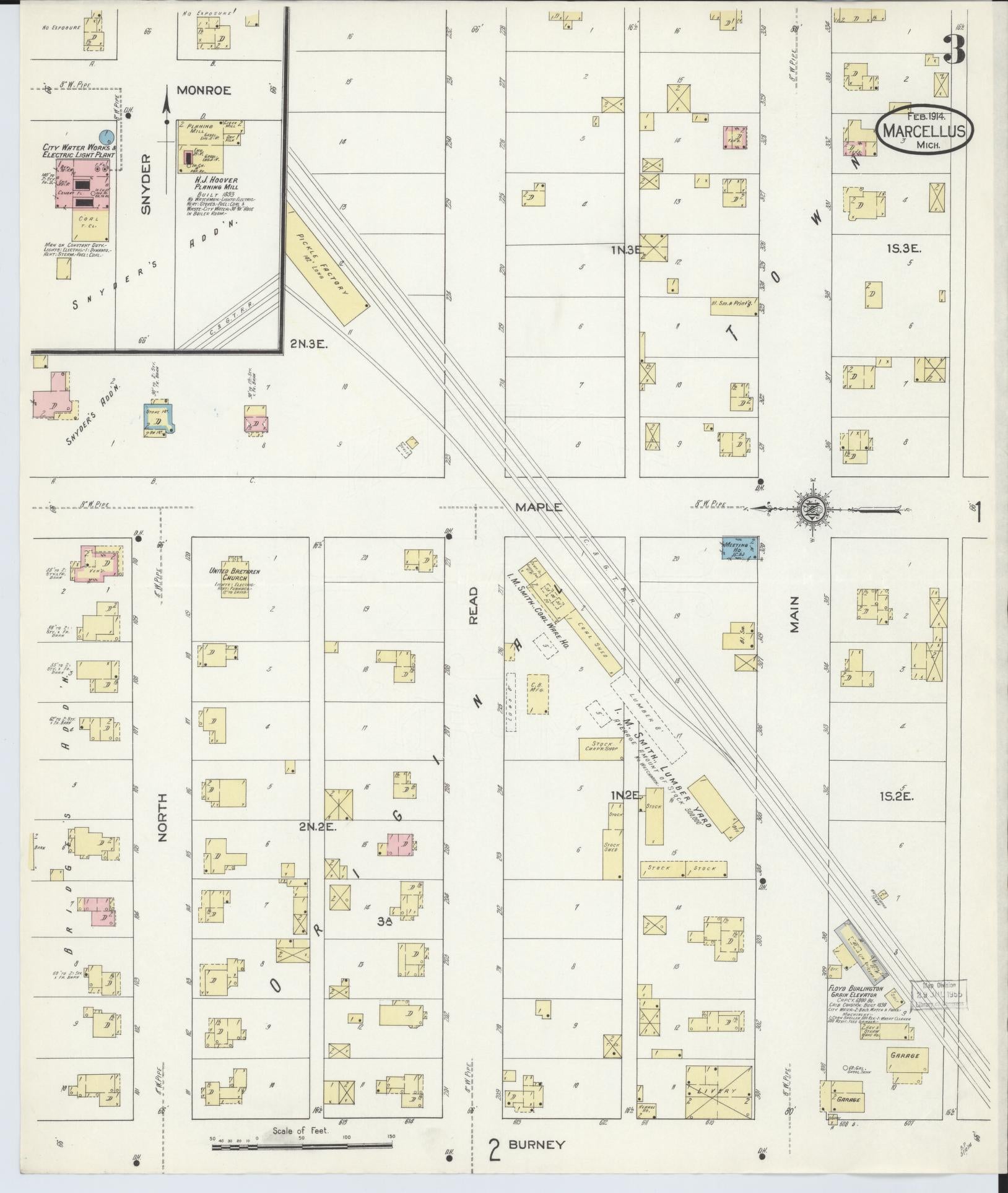 Sanborn Fire Insurance Map from Marcellus, Cass County, Michigan (1914), Sheet #0003 - Complete Map Set gallery image, historic Sanborn map, vintage wall art, Michigan Michigan