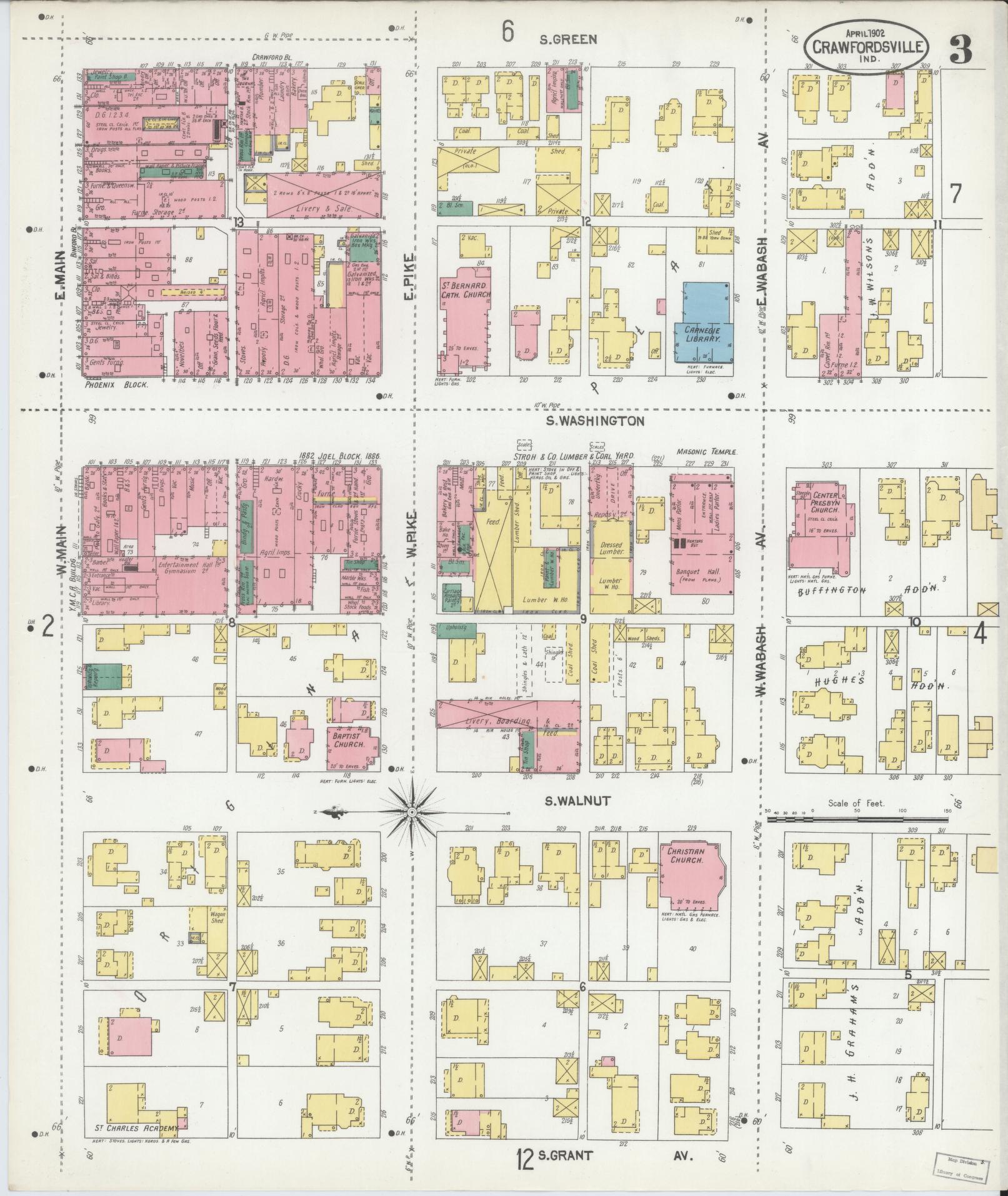 Sanborn Fire Insurance Map from Crawfordsville, Montgomery County, Indiana (1902), Sheet #0003 - Complete Map Set gallery image, historic Sanborn map, vintage wall art, Indiana Indiana