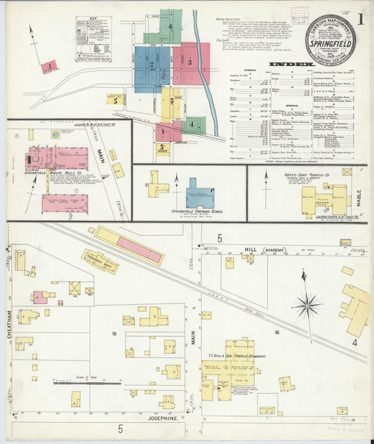 Sanborn Fire Insurance Map from Springfield, Robertson County, Tennessee (1908), Sheet #0001 - Complete Map Set gallery image, historic Sanborn map, vintage wall art, Tennessee Tennessee